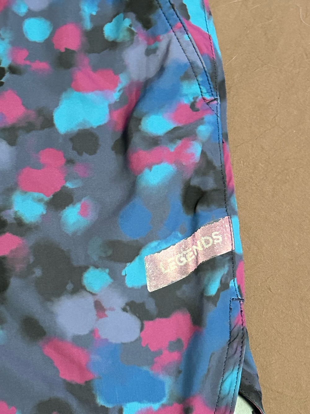 Neon Camo Workout Shorts with Pink Waistband - Picture 3 of 9